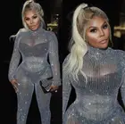 Блестящий Модный Блестящий Комбинезон разы с полными кристаллами наряд для выпускного вечера костюм с блестящими кристаллами