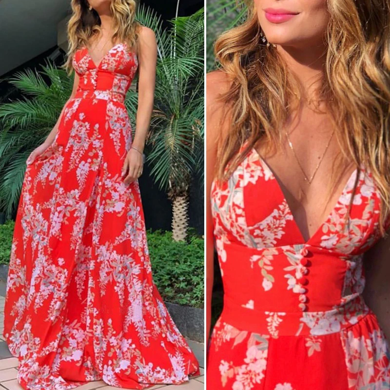 Женские макси Boho Цветочные Длинные платья летние пляжные вечерние без рукавов с