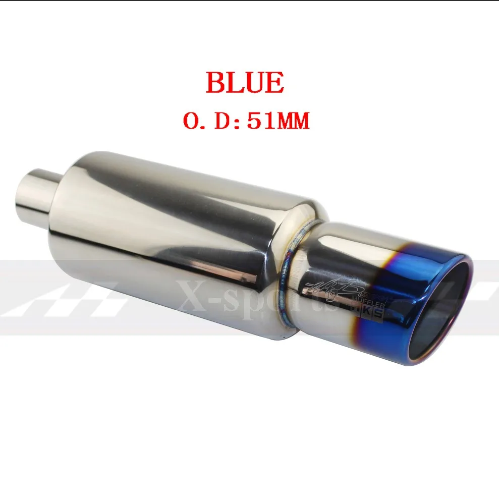 blue O.D 51MM Автомобильная выхлопная система выхлопной трубы глушитель наконечник универсальный из нержавеющей стали OD 51 мм 57 мм 63 мм выход 89 мм глушитель выхлопной трубы - Цвет: blue O.D 51MM