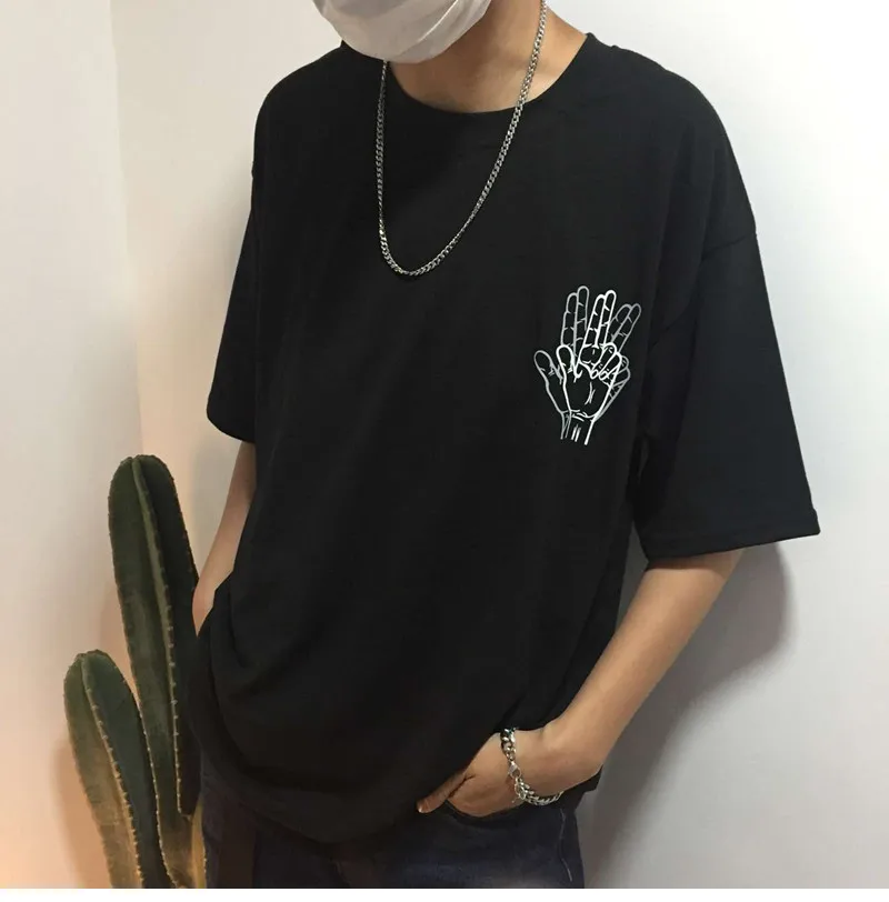 VERSMA корейская мода Harajuku BF Fingers футболки мужские летние уличная одежда в стиле хип-хоп, Панк свободные футболки с коротким рукавом для мужчин