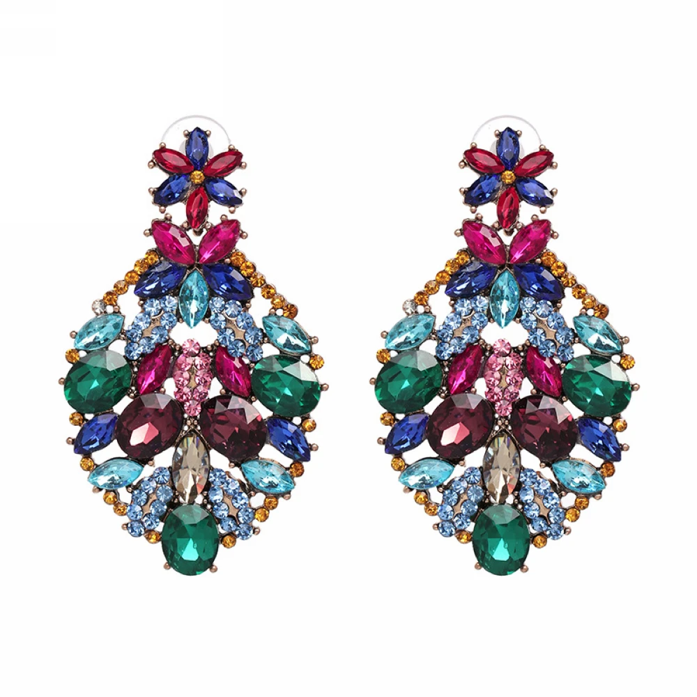 E0185 Large Colorful Glass Crystal Stone Pendant Earrings |