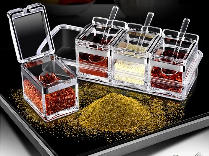 

Fashion seasoning box quality transparent acrylic seasoning cans tape sealing bottle servers cellars set