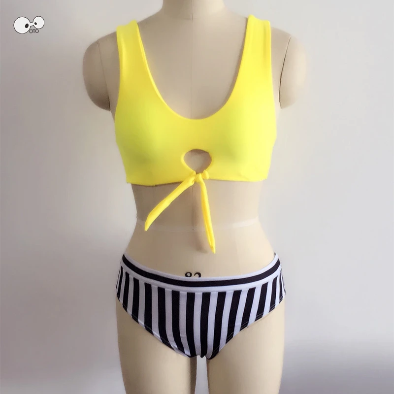 Новинка 2018 сексуальный жилет Женский комплект бикини купальник в полоску с низом