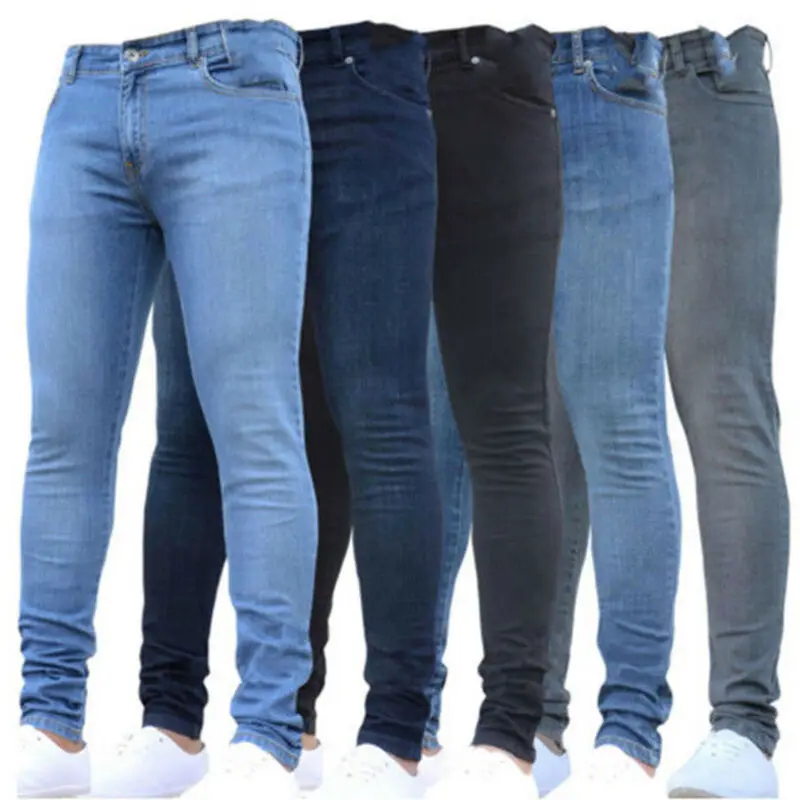 Мужские Стрейчевые джинсы прямые облегающие брюки повседневные брюки-карандаш