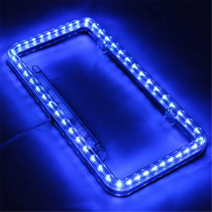 12V Blue LED Car Plate Cover Frame Car Stying USA/Canada License Plate Frame Tag Cover Holder for Auto Truck Vehicles