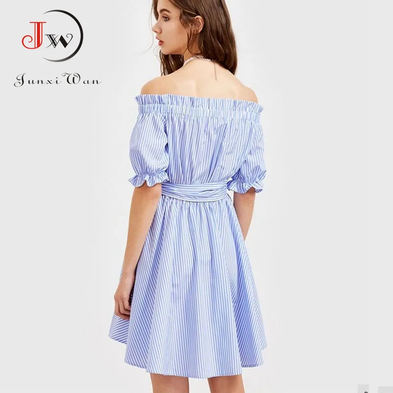 Женское летнее повседневное офисное мини-платье с открытыми плечами и оборками