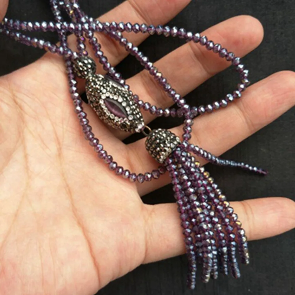 Trendy Purple Glass Necklace Pendants Fashion Long for Women Handmade Jewelry Statement Necklaces &amp Gifts | Украшения и