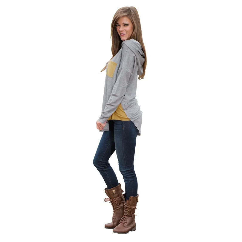 New 2016 Pullovers Fashion Women Contrast Color Hooded Knit Brief Sweaters Pocket Casual Gray Plus Size S-XL | Женская одежда