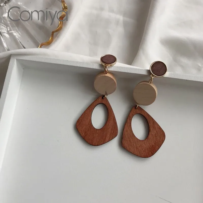 Женские длинные серьги в этническом стиле Comiya Винтажные из натурального дерева