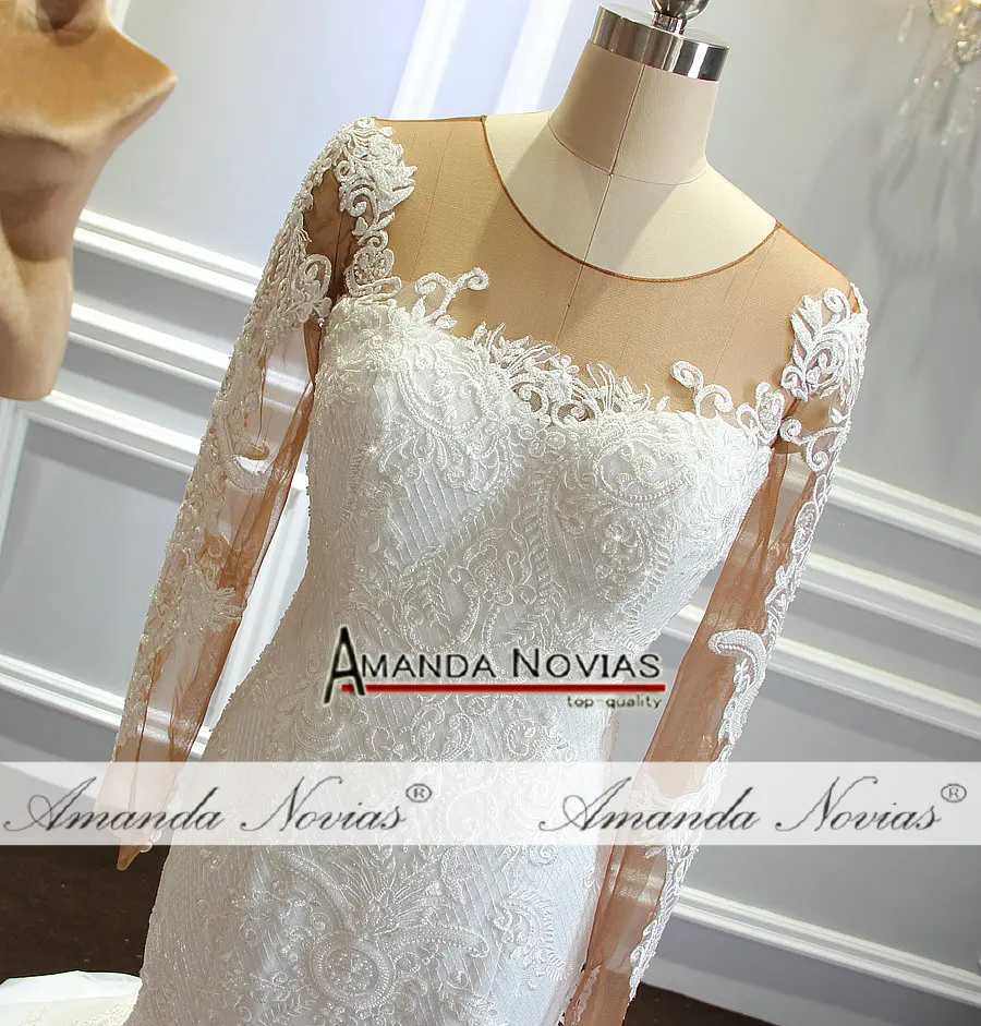 Свадебное платье русалки с длинным рукавом с бисером платье русалки