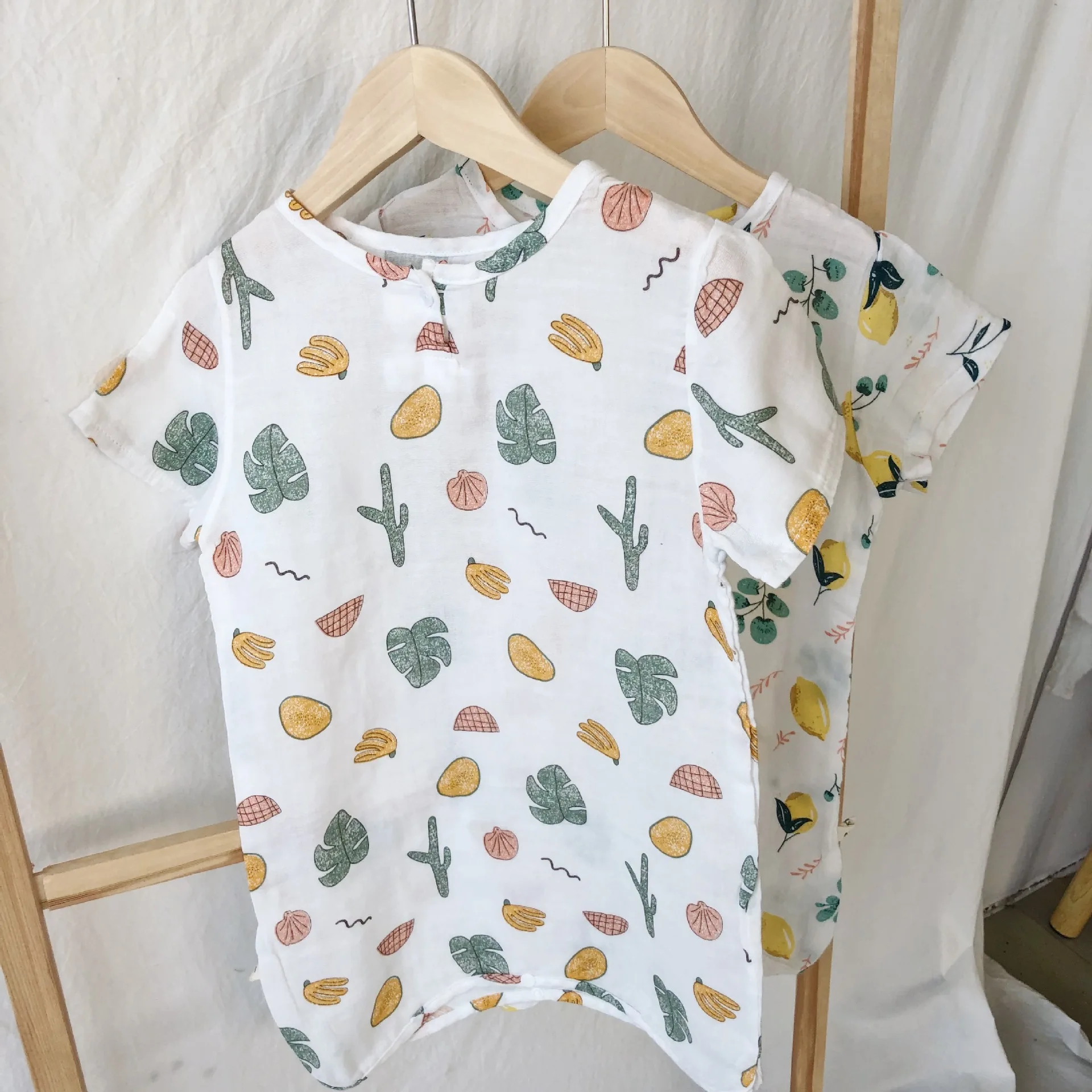Summer 2019 boys girls pure cotton two layer cartoon printed leisure wear Korean style soft kids clothes sets bodysuits | Детская одежда