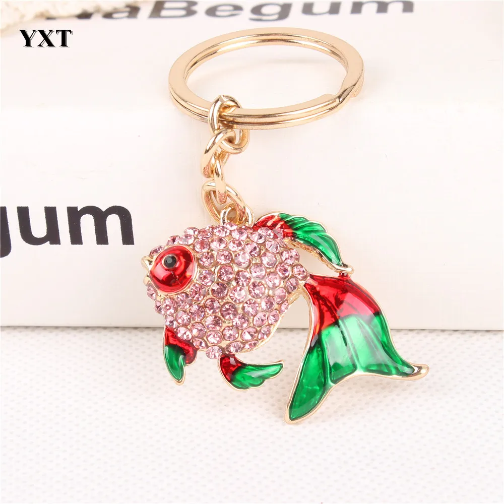 Брелок с подвеской в виде милой рыбки золотой и кристаллов|keyring keychain|purse pendantkeychain