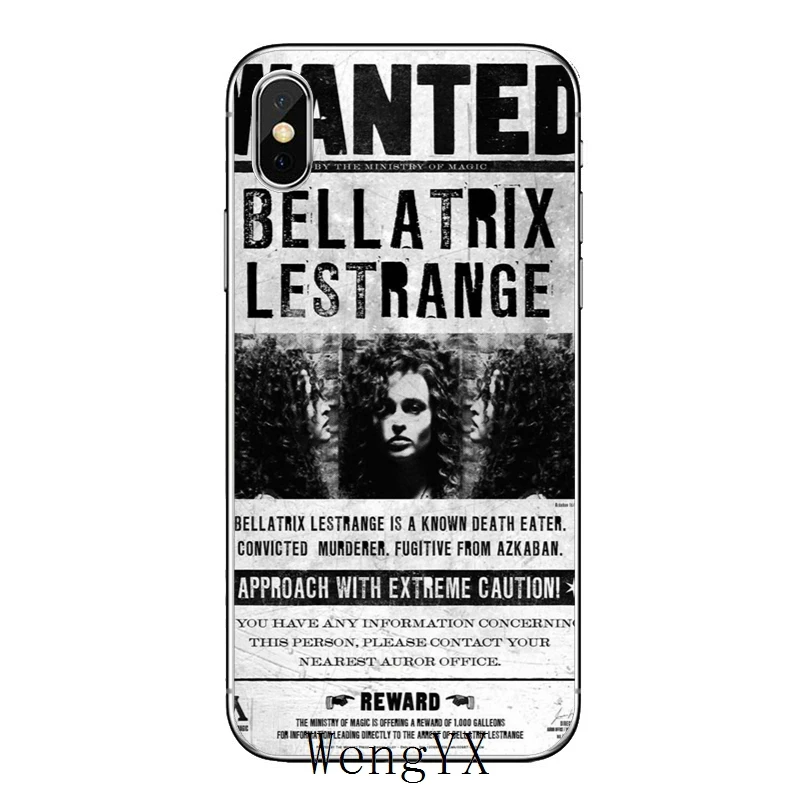 Bellatrix Lestrange Wanted Тонкий Силиконовый ТПУ мягкий чехол для телефона для Apple iPhone 4 4S 5 5S 5c SE 6 6s 7 8 plus X XR XS Max