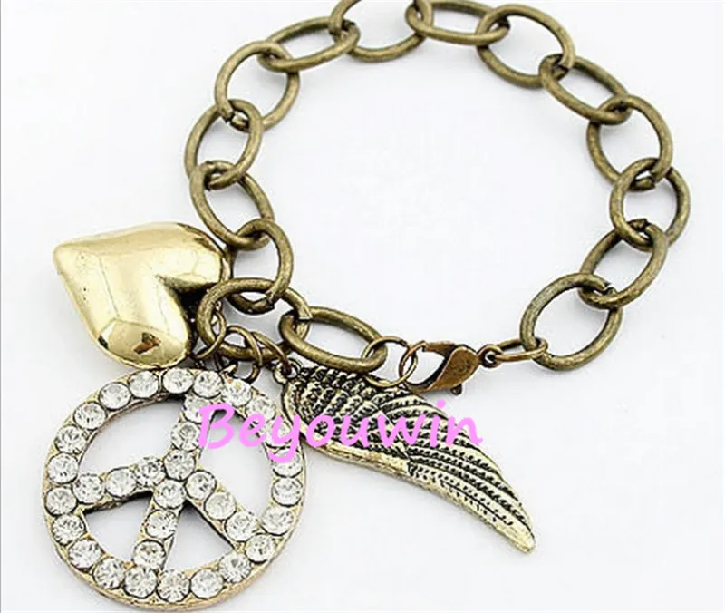200 шт/партия Винтажный стиль крыло кулон Леди Браслет Горячая Распродажа Ретро