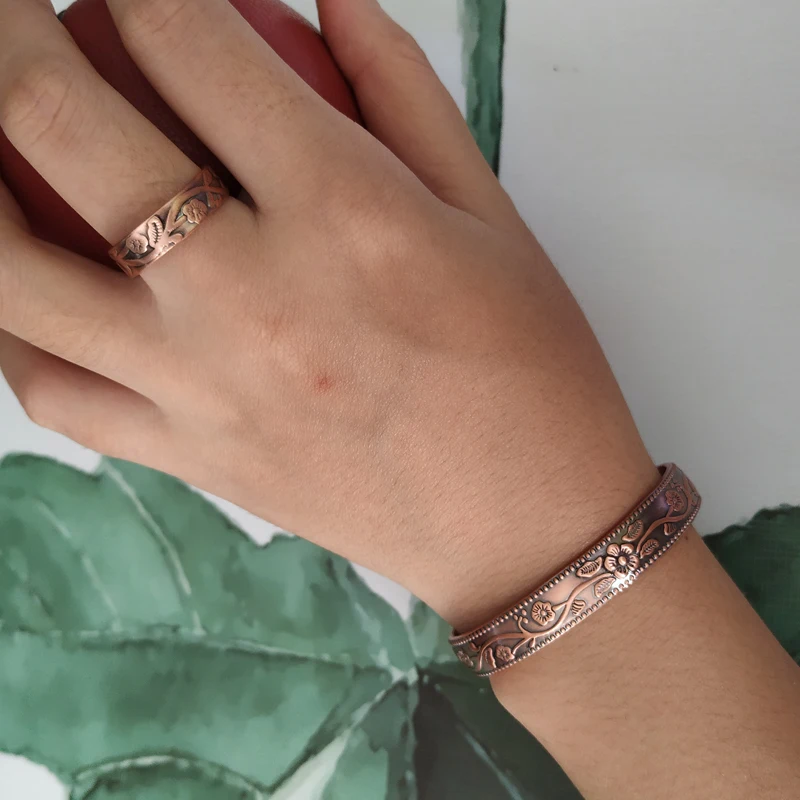 Браслет и кольцо Vinterly из чистой меди для женщин мужчин энергетический Магнитный