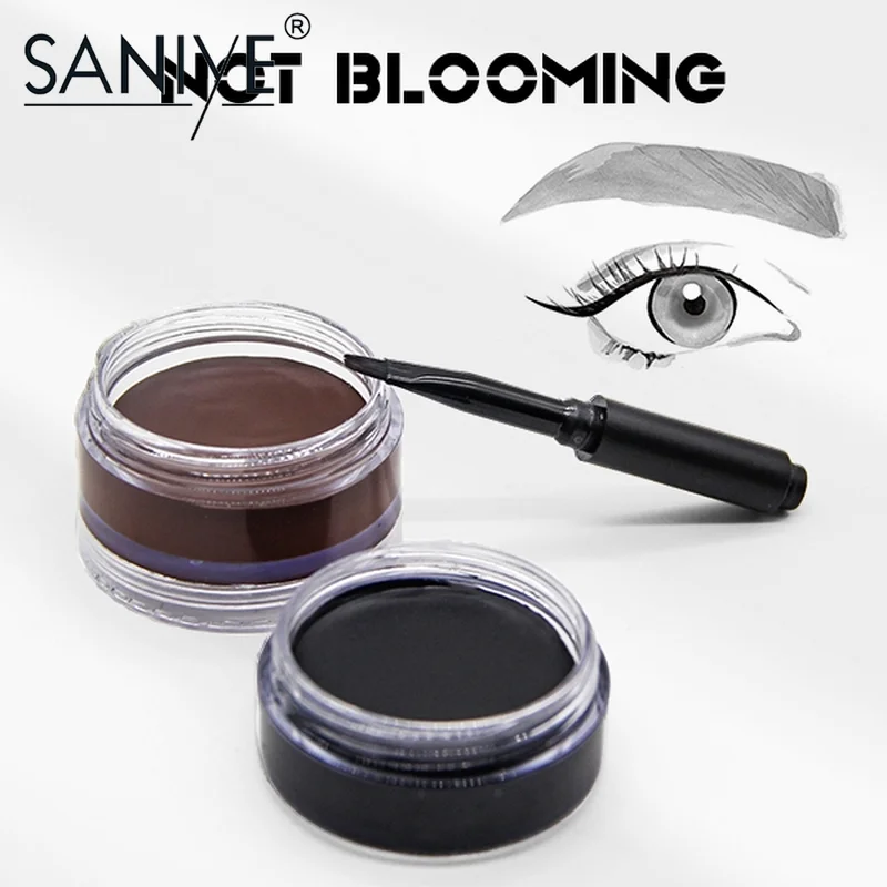 SANIYE 2 in 1 Brown Black Waterproof Eyeliner Gel With Brush Professional Eyes Makeup Quick Dry Delineador de ojos M208 |