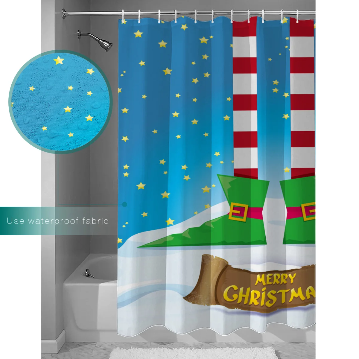 SHOWHOME Shower Curtain Christmas Festival Cartoons Happy Snow Alphabet Children Bathroom Decoration | Дом и сад