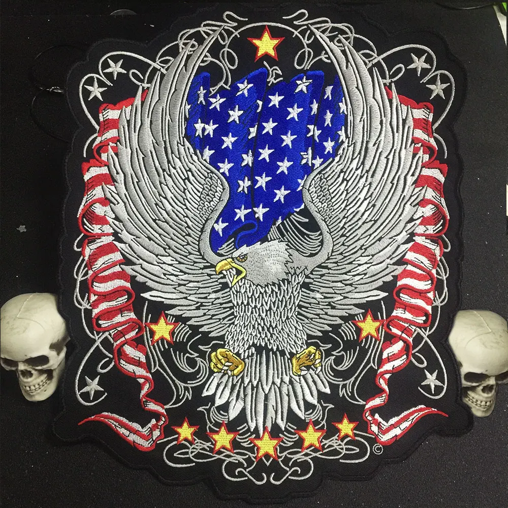 USA FLAG Eagle Iron On Patch Embroidered Applique Sewing Label punk biker Patches Clothes Stickers Apparel Accessories Badge | Дом и сад