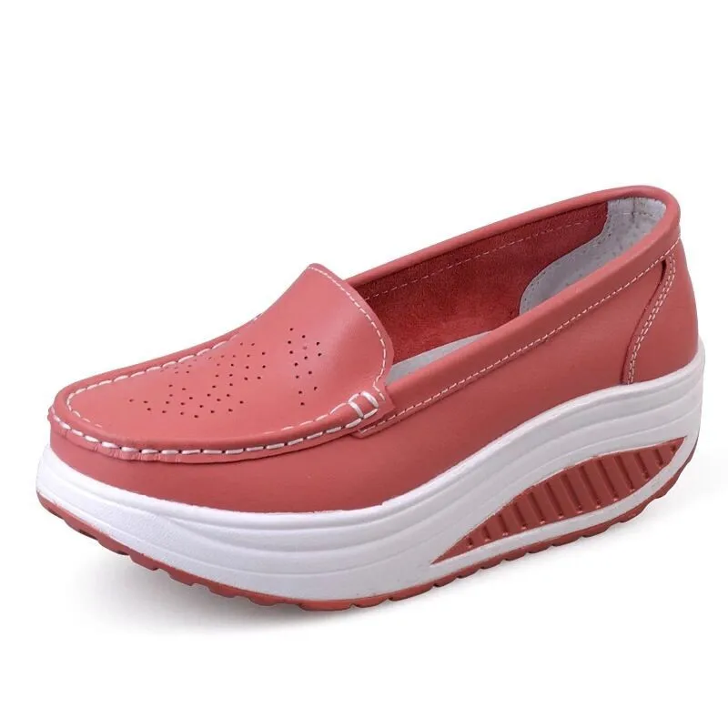 ROLCCGIO Fashion Sneakers loss Weight Women Swing Genuine Leather Fun Solid Breathable Platform Wedges Shoes | Обувь