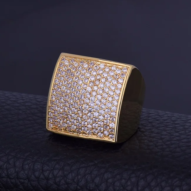 Bling мужское кольцо AAA+ циркон золото серебро Медь Материал Iced Full CZ Квадратные Кольца Мода Хип-хоп ювелирные изделия Размер 7-12 - Цвет основного камня: gold