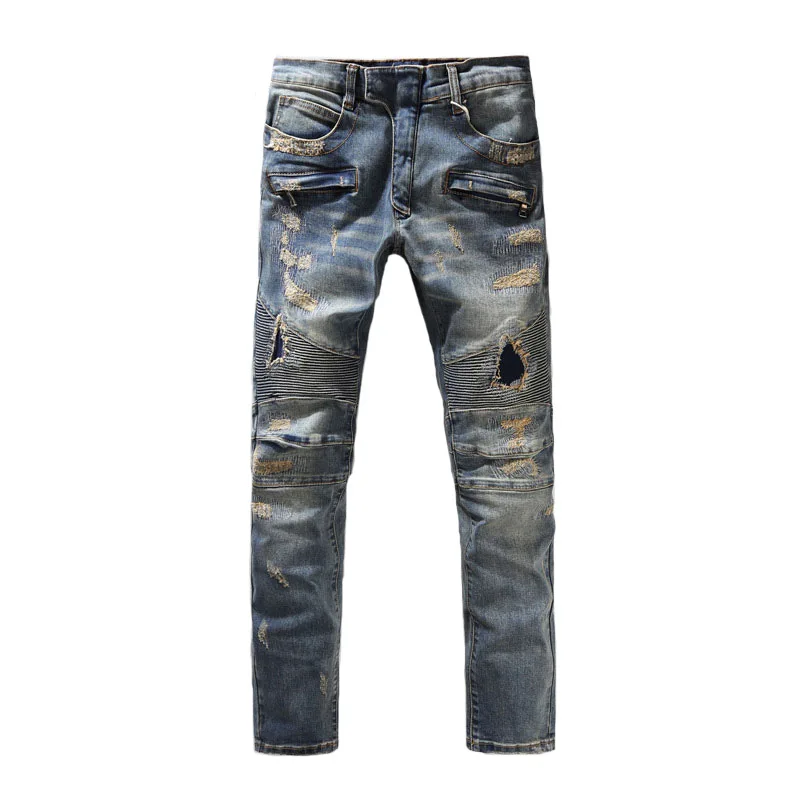 SHABIQI 2019 Лидер продаж модные мужские джинсы бренд прямо подходят рваные JeansDesigner 100%