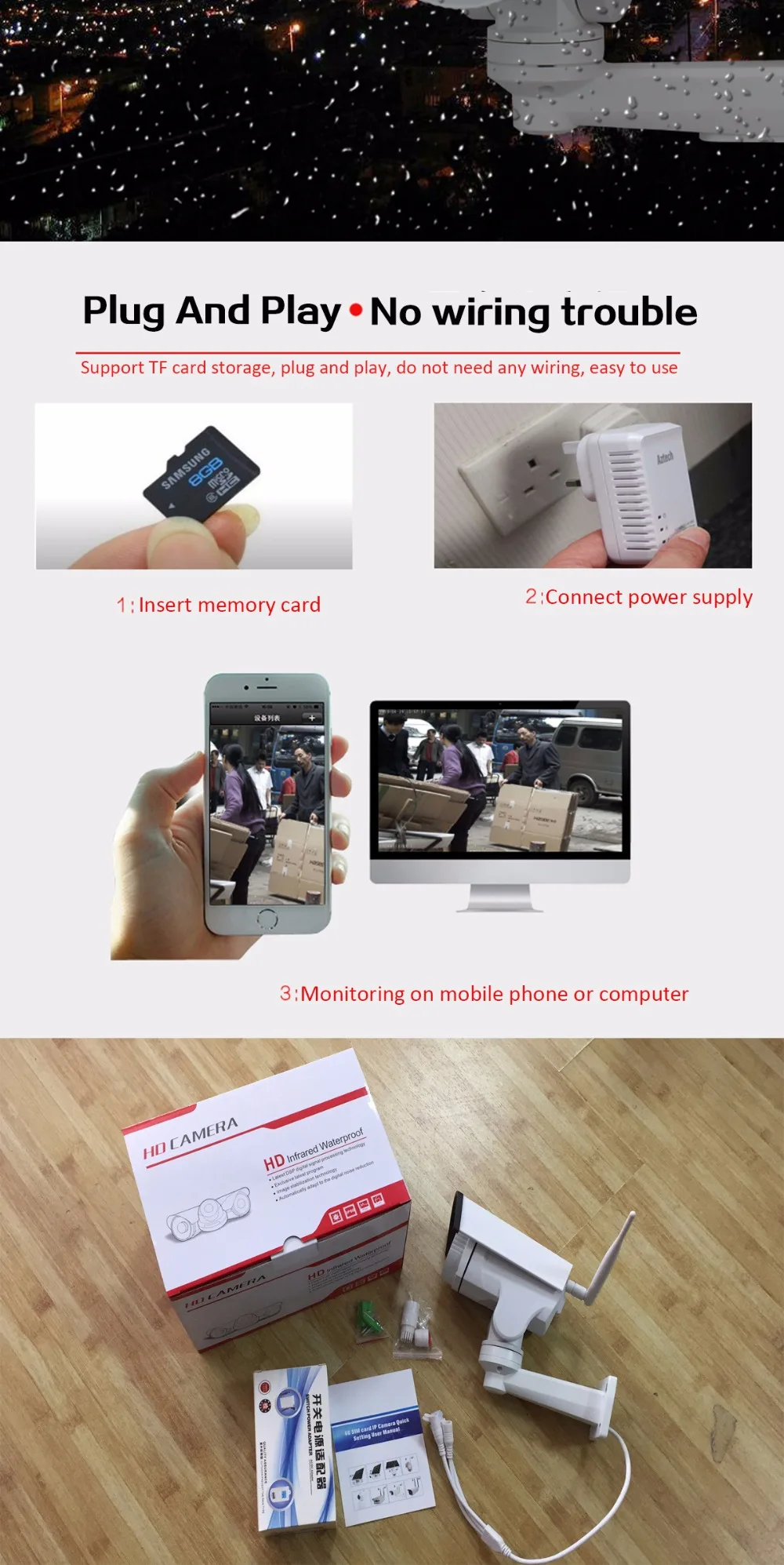 YSA 4G 3g PTZ ip-камера с 5-кратным зумом CCTV видео Водонепроницаемая наружная ip-камера 1080P IR 50 м с ночным видением безопасности с адаптером питания