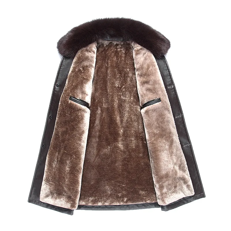 

2019 Long High Quality Hooded Men Veste Homme Cuir Big Natural Fur Collar Winter Jackets Mens