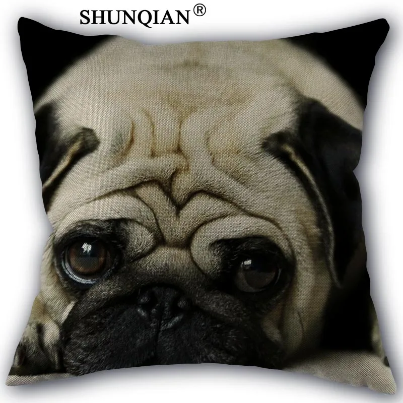 

pug dog Pillowcase Custom Cotton Linen Square Decorative Pillow Cases Cover Zippered 45x45cm one side