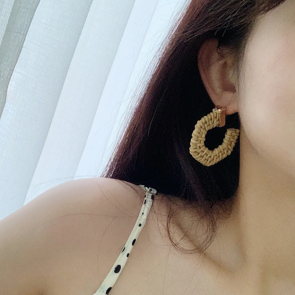 2019 новейшее ротанговое плетение серьги из сплава обруч для женщин 2 цвета Bohemia Boho