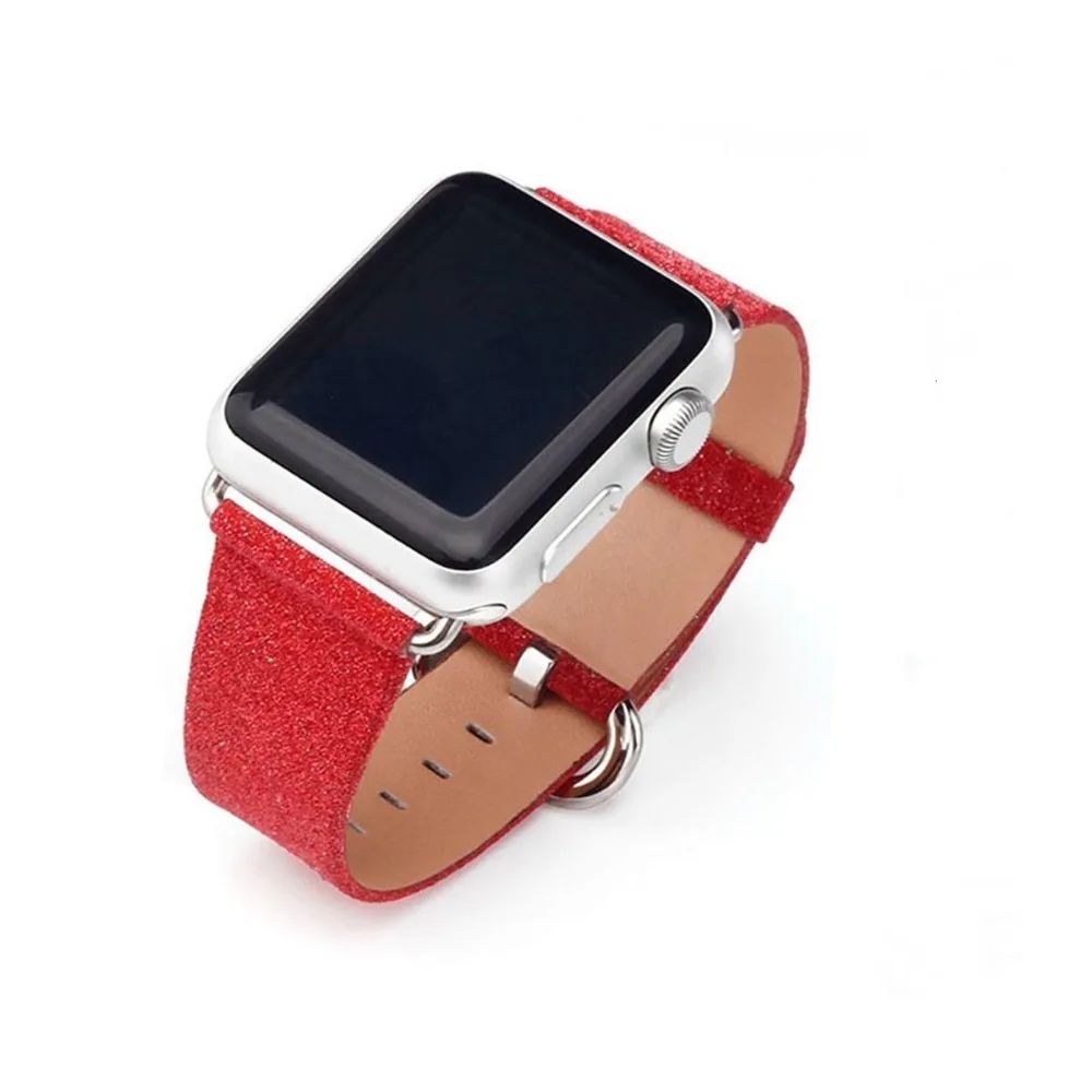 SnowCinda для Apple Watch полоса кожи Роскошные блестящие с сияющими блестками кожаный