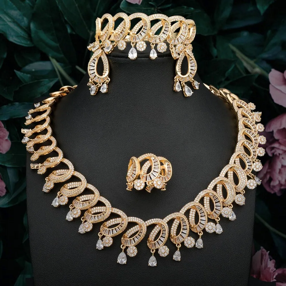 ModemAngel Брендовое модное Золотое женское ожерелье браслет серьги кольцо модный