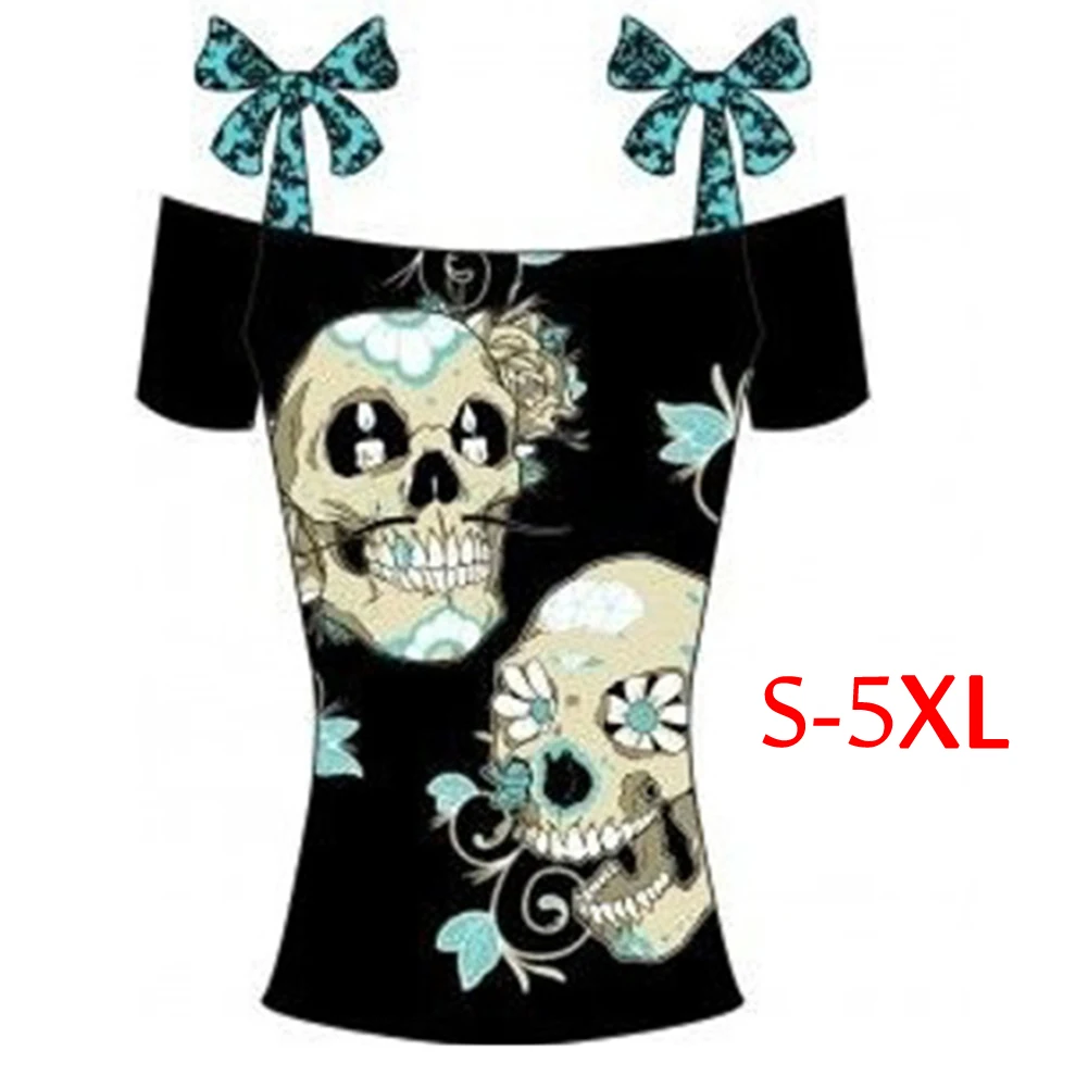 Лук Спагетти майка с лямками для Для женщин 3D череп печати панк Футболка короткий
