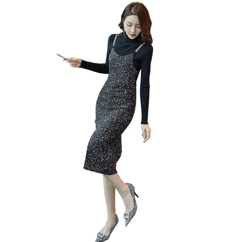 Осенне зимнее платье на бретелях из двух частей с надписью зимний женский костюм