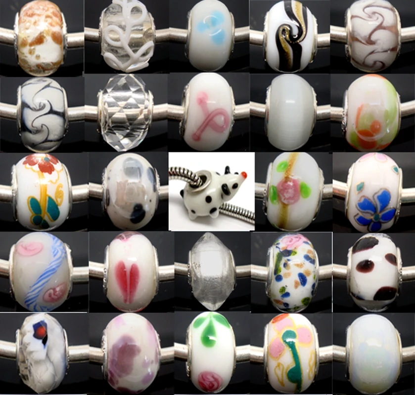 Оптовая продажа 100 шт. бусины смешанного стиля из муранского стекла белого цвета