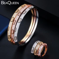 beaqueen round fashion aaa cubic zirconia micro pave black cz stone snake circle bracelets bangles ring sets women jewelry js192