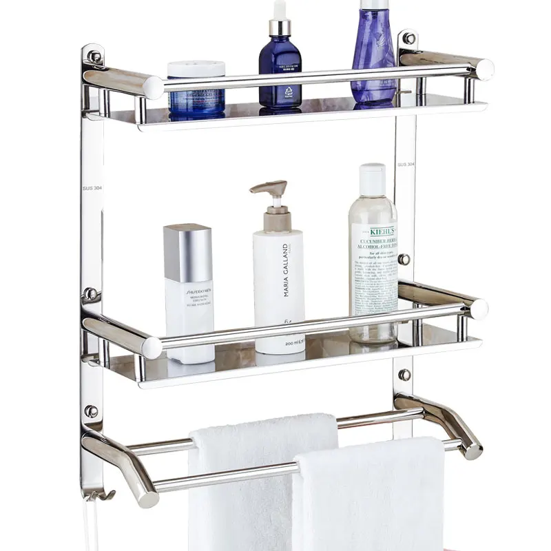 

Polished sliver Bathroom Towel Bar 304 Stainless Steel Towel Rack Bathroom Rack 2/3 Floor Bathroom shelves 2 layers