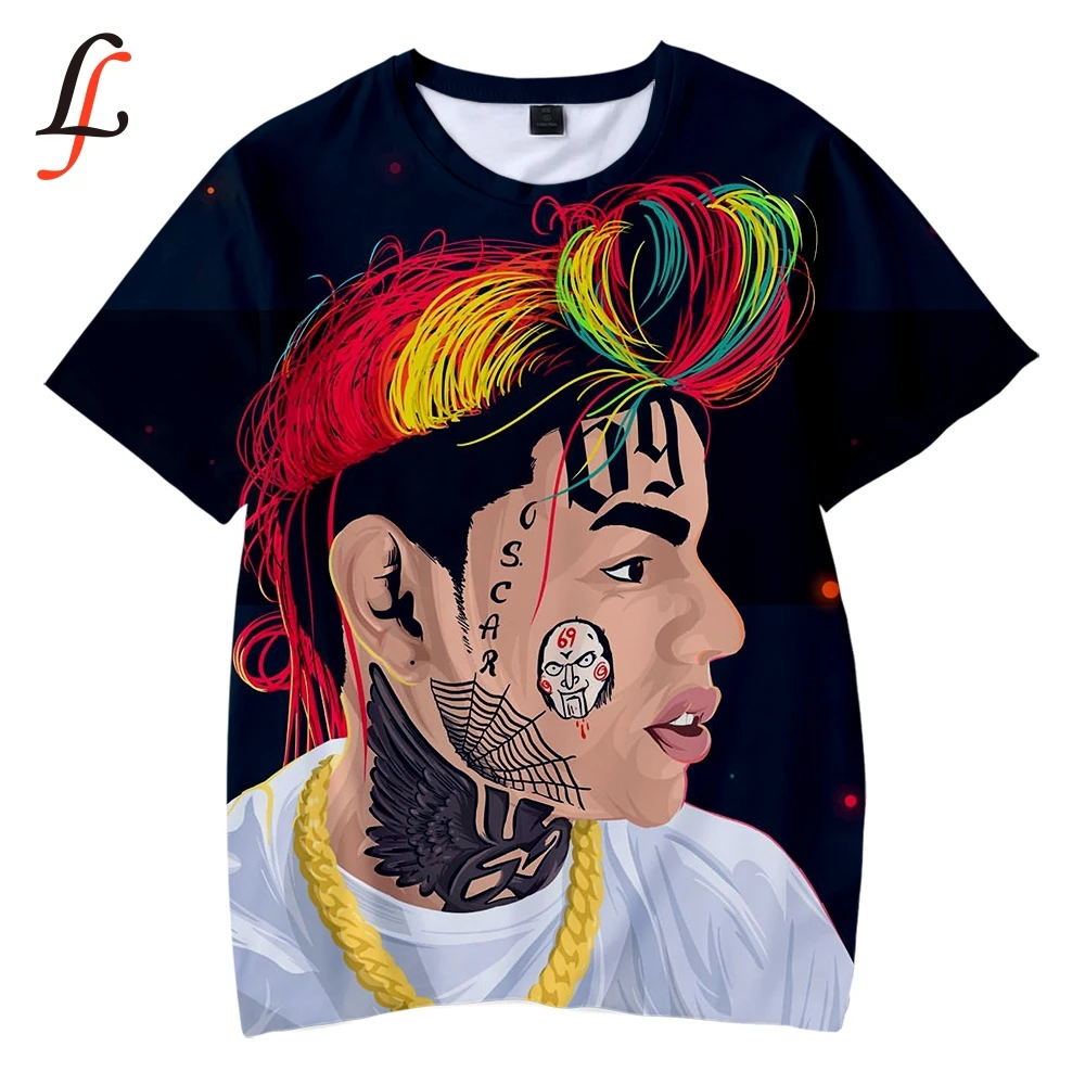 Детская 3D футболка в стиле Харадзюку 6ix9ine мягкая с круглым воротником и