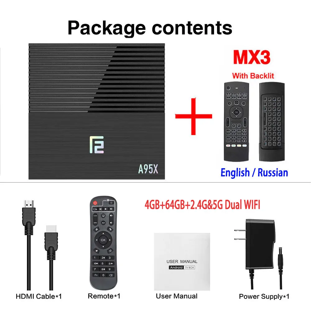 4GB 64GB MX3-Backlit Android tv BOX 9,0 A95X F2 Amlogic S905X2 2 ГБ 4 ГБ 16 ГБ 32 ГБ 64 ГБ 4K Smart Box ТВ Медиаплеер 2,4G и 5G двойной wifi Youtube Netflix - Цвет: 4GB 64GB MX3-Backlit