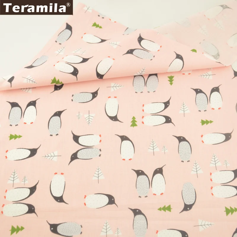 Teramila Fabrics Twill Printed Cartoon Penguin Designs 100% Cotton Light Pink Quilting Patchwork Tissue Home Textile Crafts|patchwork tissu|designer