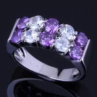pretty round purple cubic zirconia white cz silver plated ring v0080