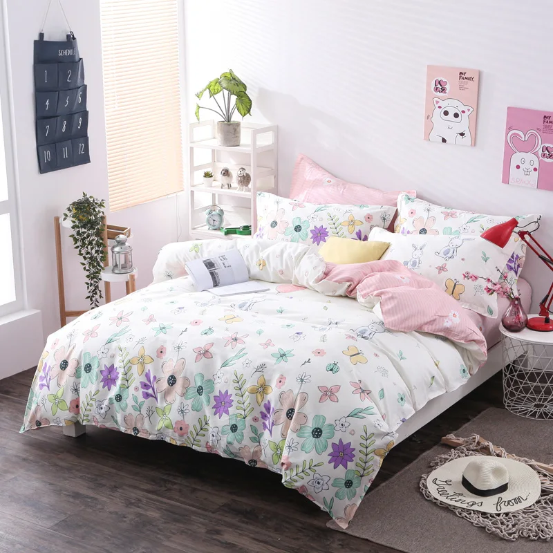 Милый кролик сад печать 4 шт простыня наволочка пододеяльник наборы постельных