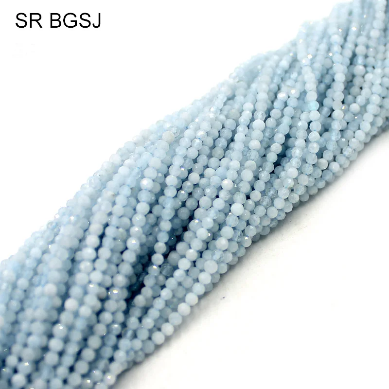 

Free Shipping 2mm FACETED Round Stones Blue Aquamarines Jewelry Making Aqua Spacer Seed Bail Aqua Beads Strand 15"