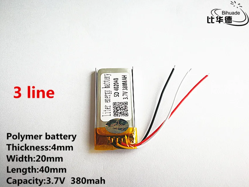 

10pcs/lot 3 line Good Qulity 3.7V,380mAH,402040 Polymer lithium ion / Li-ion battery for TOY,POWER BANK,GPS,mp3,mp4