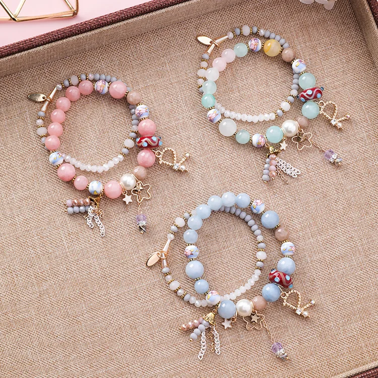 2018 милый двойной слой кристаллов из бисера R буквы кисточкой звезда браслет с