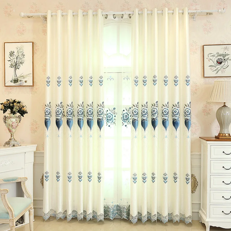 Простые теплые бежевые жаккардовые европейские затемняющие шторы тюль для