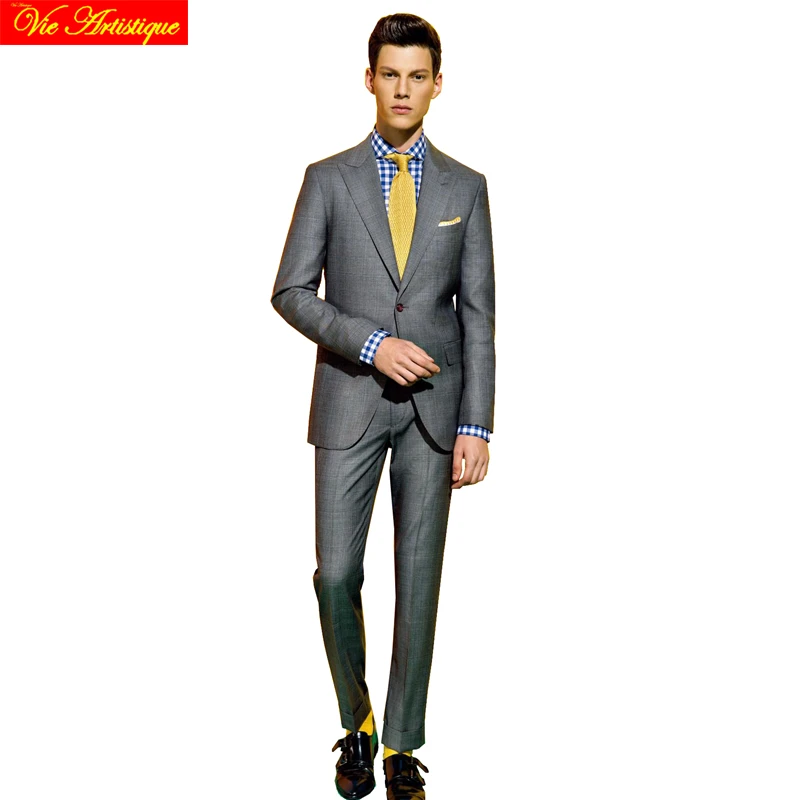 men's vest suit business casual office wedding suits for slim fit 3 pieces 2018 grooms custom made suits grey wool 1 button peak