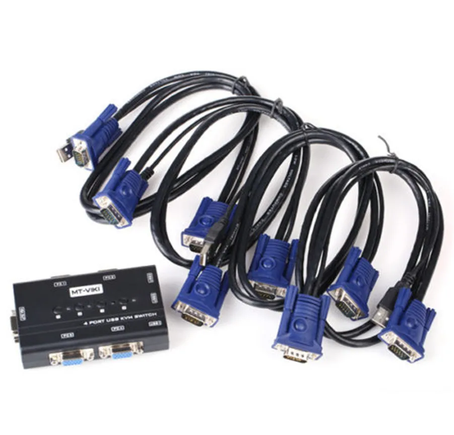 MT-VIKI 4 Port Manual VGA KVM Switch with USB Console and Original Cable 1 set of keyboard & mouse controls computer MT-460KL |