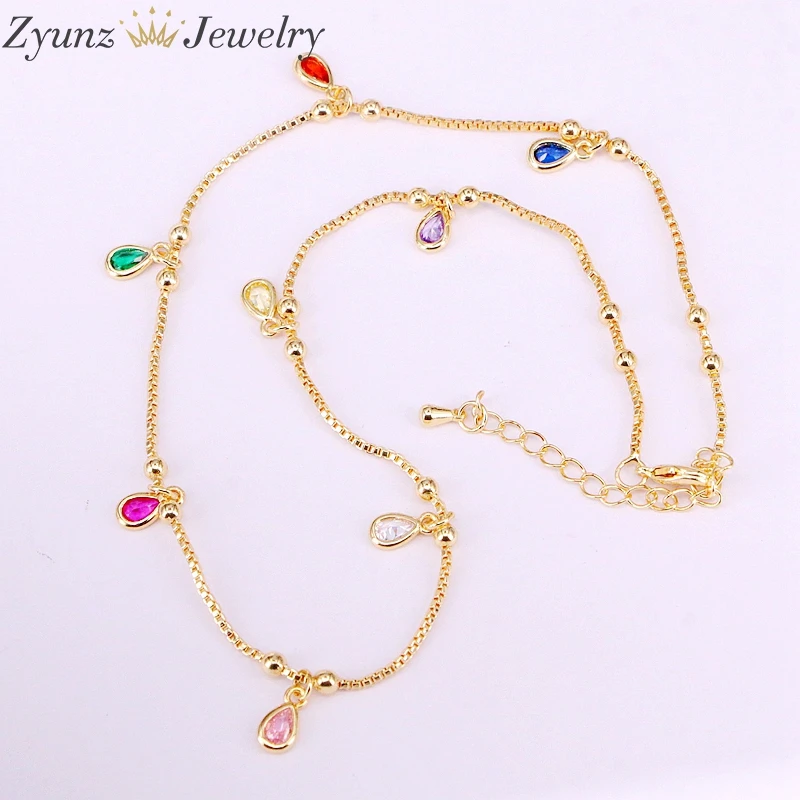 

6PCS, New arrive gold fashion jewelry round square cz tear drop dangle charm choker chain women fashion statement necklace