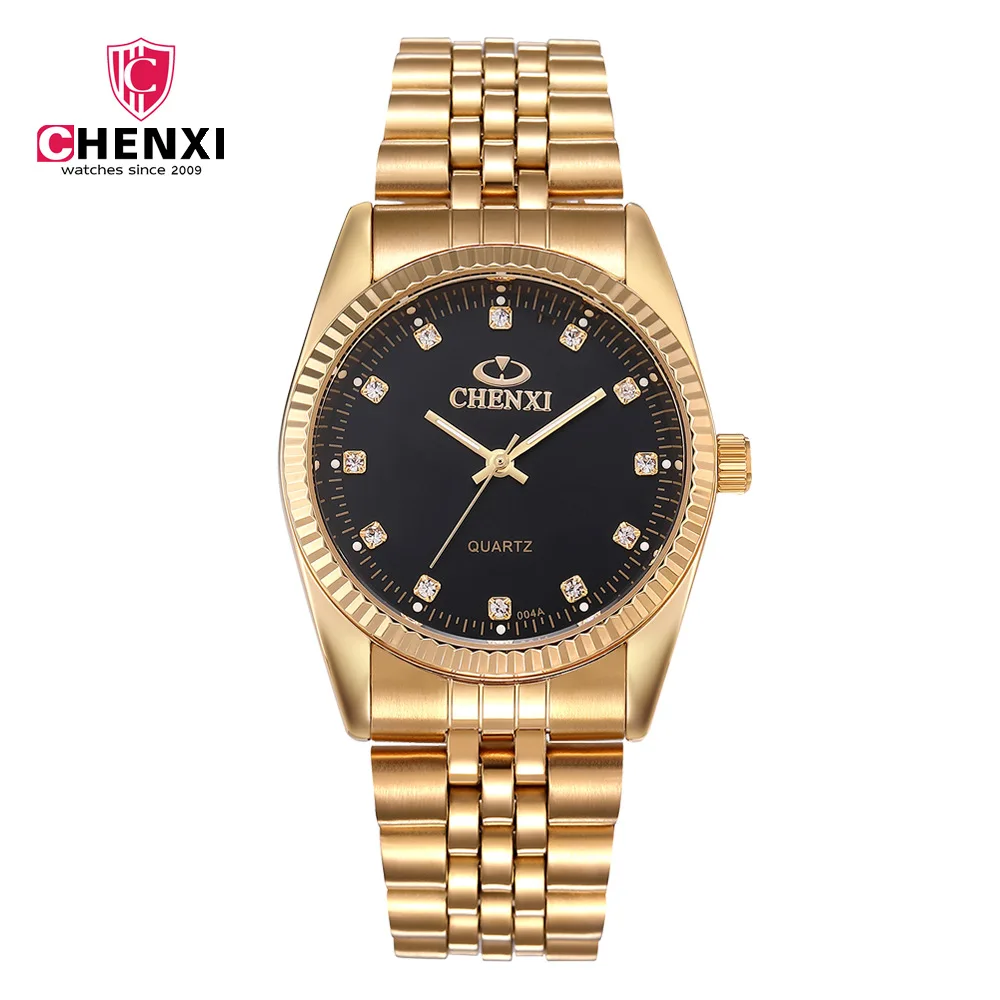 

Fashion Chenxi Brand Luxury Golden Clock Gold Men Woman Lovers Watches Full Stainless Steel Quartz Wristwatches Wholesale 004a
