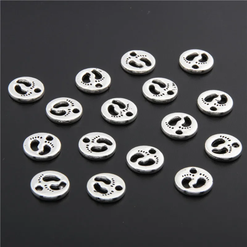 40pcs Silver Color Baby Feet In Round Shape Charms Alloy Metal Pendants For DIY Jewelry A2704 | Украшения и аксессуары
